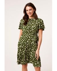 Blue Vanilla - Elasticated Waist Short Sleeve Belted Round Neck Mini Dress - Lyst