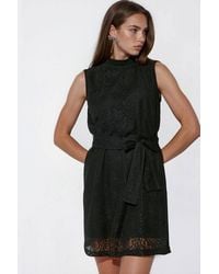 Msn-Collection - Belted High Neck Lace Mini Dress - Lyst