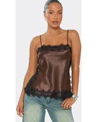 EGO - Strappy Straight Neck Lacy Satin Cami Top - Lyst