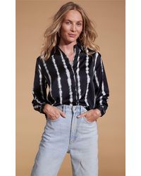 Dancing Leopard - Nevada Stripe Print Satin Shirt Soft Long Sleeve Button Down Blouse - Lyst