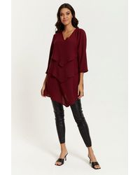 Hoxton Gal - Oversized Layer Detailed Tunic With 3/4 Sleeves - Lyst
