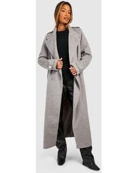 Boohoo - Collar Detail Double Breasted Wool Maxi Coat - Lyst