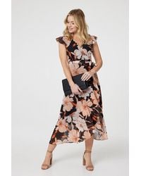 Izabel London - Floral Frill Asymmetric Wrap Midi Dress - Lyst