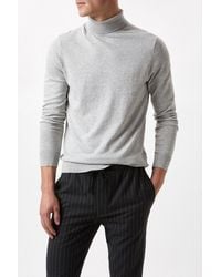 Burton - Cotton Rich Light Grey Knitted Roll Neck Jumper - Lyst