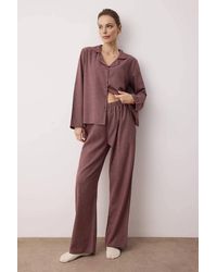 WOVCOR - Revere Collar Long Sleeve Cotton Flannel Woven Wide Leg Pyjama Set - Lyst