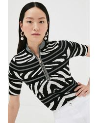 Karen Millen - Textured Zebra Jacquard Knit Half Sleeve Top - Lyst