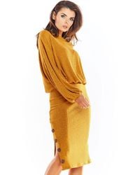 Love Lace - Office Knitted Pencil Skirt With Slit & Buttons - Lyst