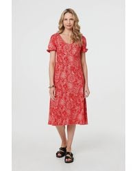 Izabel London - Printed Short Puff Sleeve Midi Dress - Lyst
