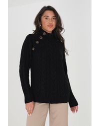 Brave Soul - 'skye' Turtle Neck Cable Knit Jumper With Button Detail - Lyst