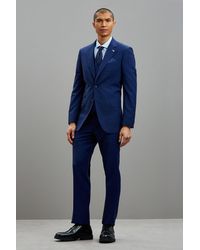 Burton - Tailored Fit Blue Self Check Suit Jacket - Lyst