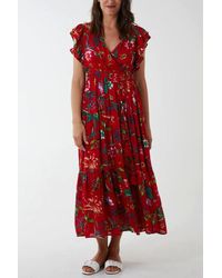 Hoxton Gal - Oversized Short Sleeves Wrap Front Floral Maxi Dress - Lyst