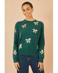Yumi' - Sequin All Over Applique Bow Knitted Jumper - Lyst
