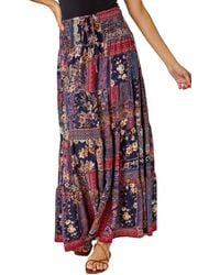 Roman - Boho Floral Shirred Waist Maxi Skirt - Lyst