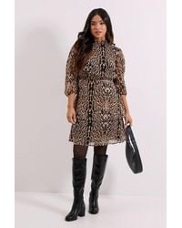 Dorothy Perkins - Petite Frill Neck Tiered Skirt Printed Mini Dress - Lyst