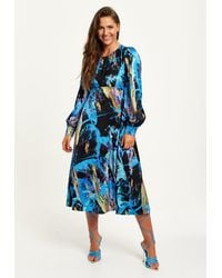 Liquorish - Multicolour Abstract Print Midi Dress With Long Sleeves & Tie Waist - Lyst