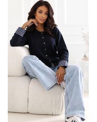 Love Lace - Viscose Check Round Neck Long Sleeve Cardigan - Lyst