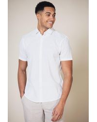Nines - Linen Blend Short Sleeve Button-up Shirt - Lyst