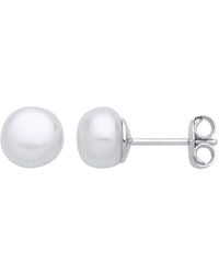 Jewelco London - Sterling Cream Pearl Levana Full Moon Button Stud Earrings - Lyst