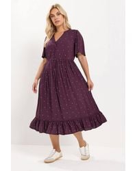 Yours - Polka Dot Half-Placket Midi Dress - Lyst