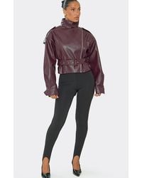 EGO - Biker Style Long Sleeve Belted High Neck Faux Leather Jacket - Lyst