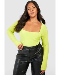 Boohoo - Plus Double Layer Slinky Square Neck One Piece - Lyst