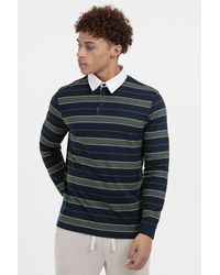 Larsson & Co - Navy, Sage & White Striped Long Sleeve Rugby Polo Shirt - Lyst