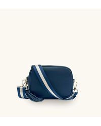 Apatchy London - Navy Leather Crossbody Bag With Navy & Gold Stripe Strap - Lyst