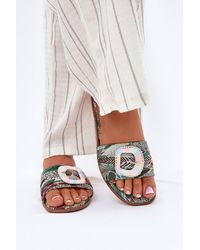 Love Lace - Textile Flat Heeled Sandals With Front Decorative Buckle - Lyst