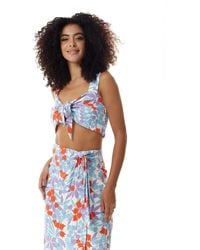 Liquorish - Tie Front Floral Print Crop Top - Lyst