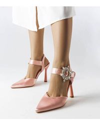 Love Lace - Elegant Satin Spike Heel Evening Sandals With Buckle Closure - Lyst