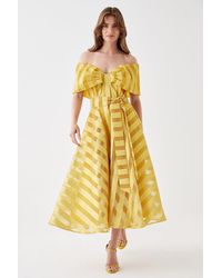 Coast - Bardot Midi Dress In Stripe Organza - Lyst