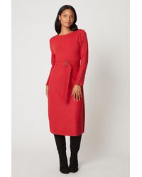 Wallis - Petite Red Slash Neck Belted Knitted Dress - Lyst