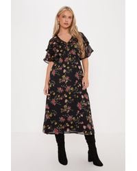 Oasis - Petite Floral Printed Chiffon Ruffle Midi Dress - Lyst