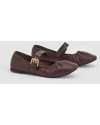 Faith - Ruched Faux Leather Mary Jane Flats - Lyst