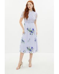 Coast - Corded Lace Top Pleat Skirt Print Midi Dress - Lyst