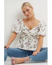 Dorothy Perkins - Petite Floral Ruched Sleeve Top - Lyst