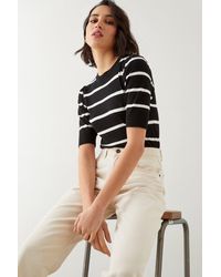 Dorothy Perkins - Tall Stripe Button Shoulder Half Sleeve Knitted Top - Lyst