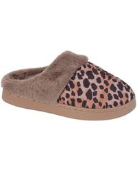 Absolute Footwear - Slip On Velour Style Open Back Mule Slippers With Faux Fur Inners - Lyst