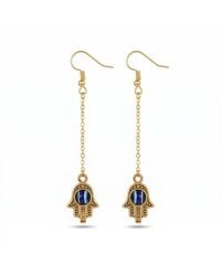 The Colourful Aura - Long Chain Hamsa Hand Tassel Drop Earrings, Metal Chain, Dangle Hook - Lyst