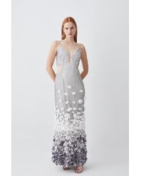 Karen Millen - Crystal Applique Deep V Woven Maxi Dress - Lyst