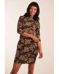 Blue Vanilla - High Neck 3/4 Sleeve Dress With Belt - Lyst