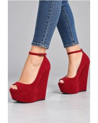 AJVANI - Platform Ankle Strap Peep Toe High Heel Wedge Shoes - Lyst