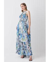 Karen Millen - Tall Corset Detail Floral Pleated Halter Woven Maxi Dress - Lyst