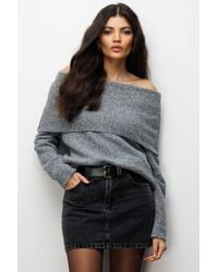 MixRay - Oversized Ribbed Knitwear Blouse With Madonna Collar - Lyst