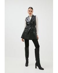 Karen Millen - Leather Sleeveless Belted Jacket - Lyst