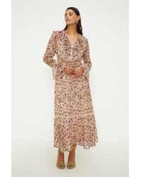 Oasis - Vintage Floral Double Ruffle Button Front Dress - Lyst