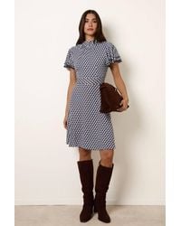 Blue Vanilla - Multi Short Sleeve Zip Round Neck Mini Dress - Lyst