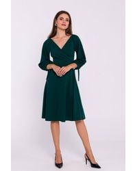 Love Lace - Knitted V-Neck 3/4 Sleeve Wrap Dress - Lyst