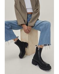 Nasty Gal - Chunky Cleated Faux Leather High Ankle Chelsea Boots - Lyst