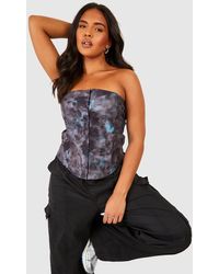 Boohoo - Plus Washed Strapless Bengaline Corset Top - Lyst